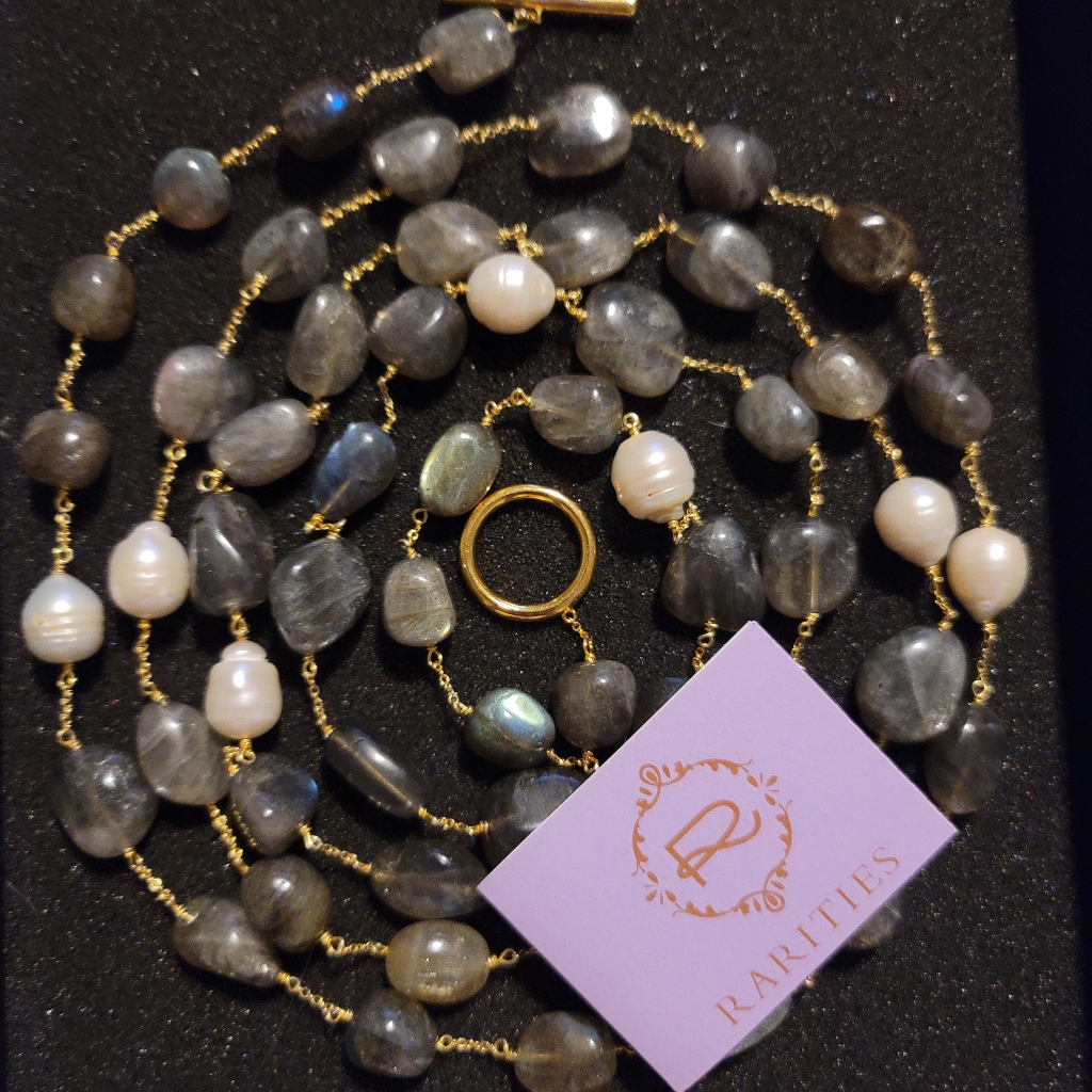 Nitb Cultured Kashy Pearls & Gem Stones, Gold Link Rarities Necklace 60